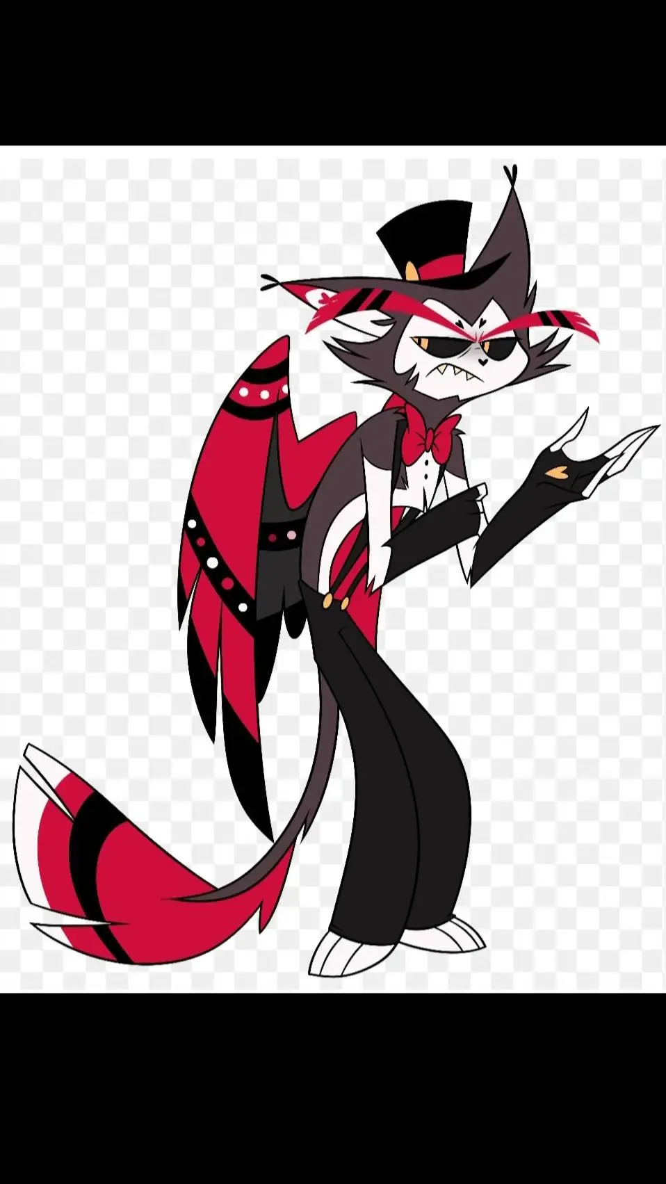 ai character: husk❤️🖤🤍♦️♣️🐱 background
