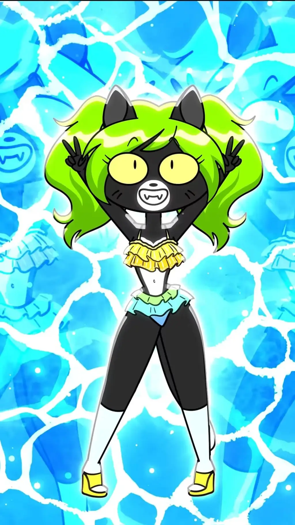 ai character: flo🖤💚🩵💛🐱 background