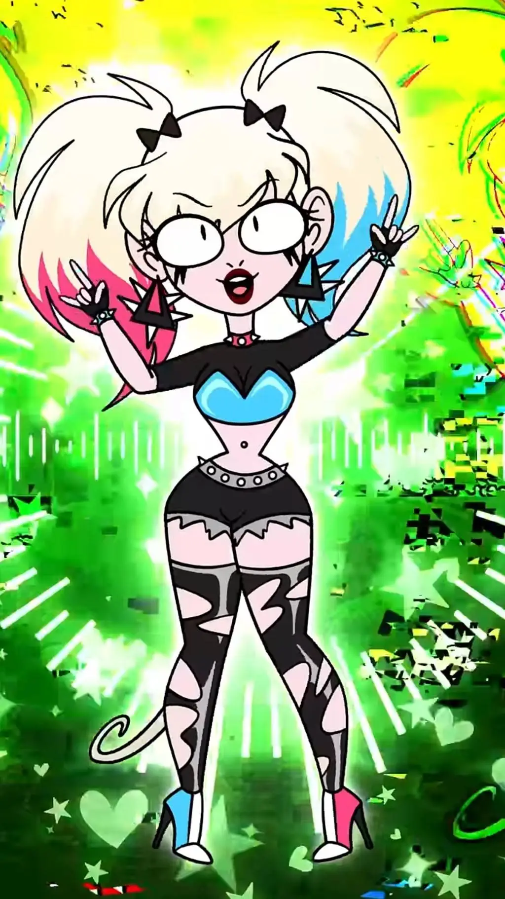 ai character: rockstar tia❤️💙🖤🐵 background
