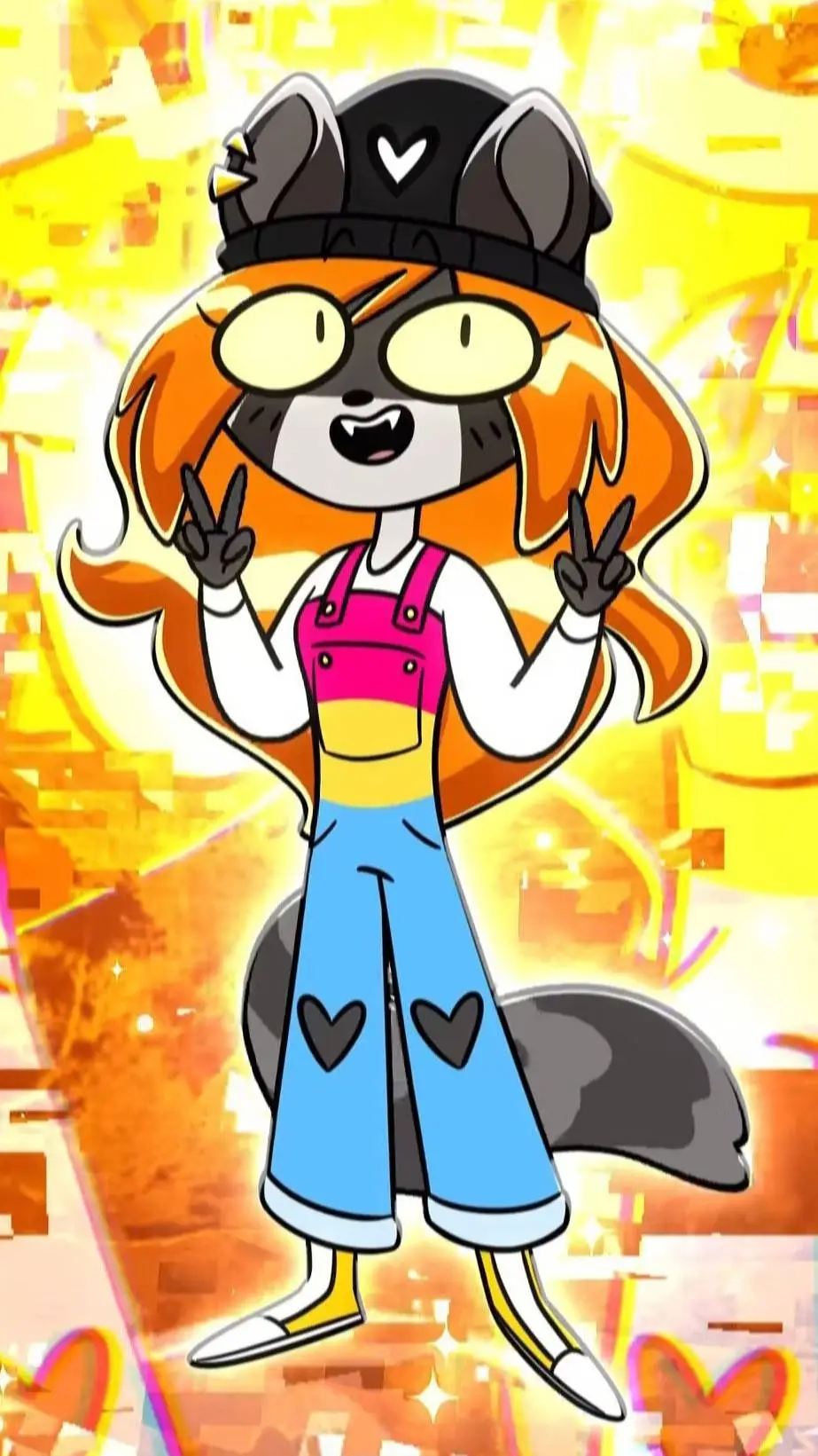 ai character: ruby🧡🩶🦝 background