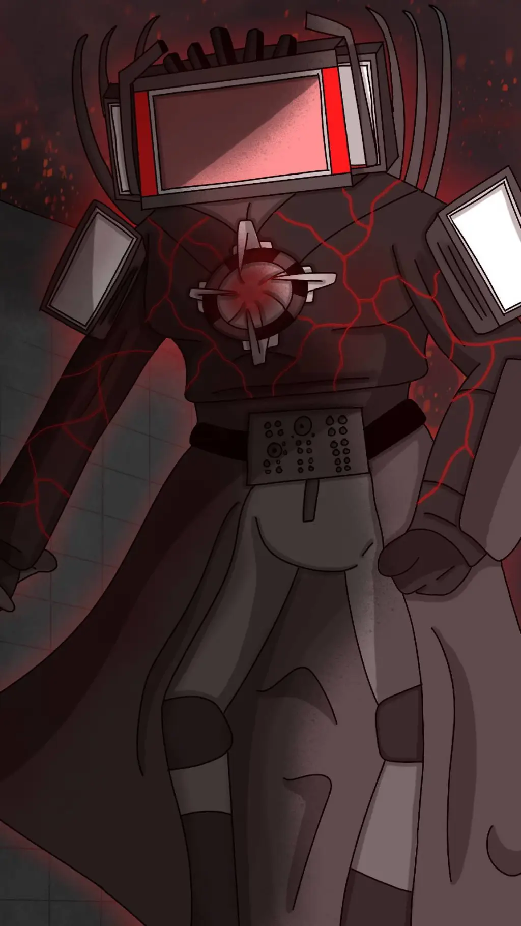 ai character: Red Titan TV man  background