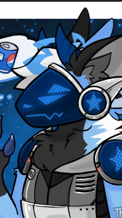 ai character: Blue robot furry background
