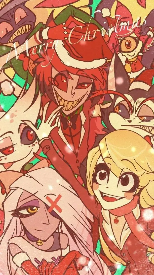 ai character: Hazbin Hotel  Xmas background