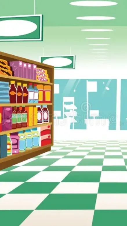 ai character: Corner shop background