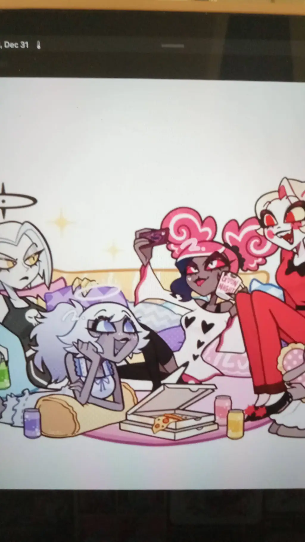 ai character: HH girls sleepover background