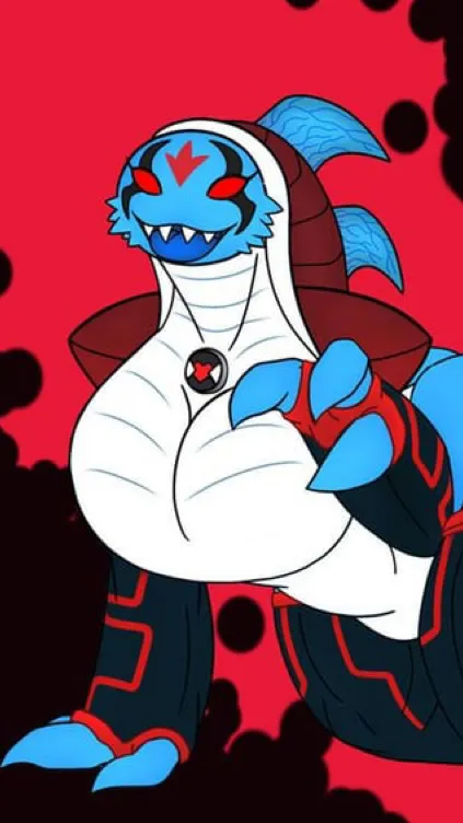 ai character: Red articguana🧊 background