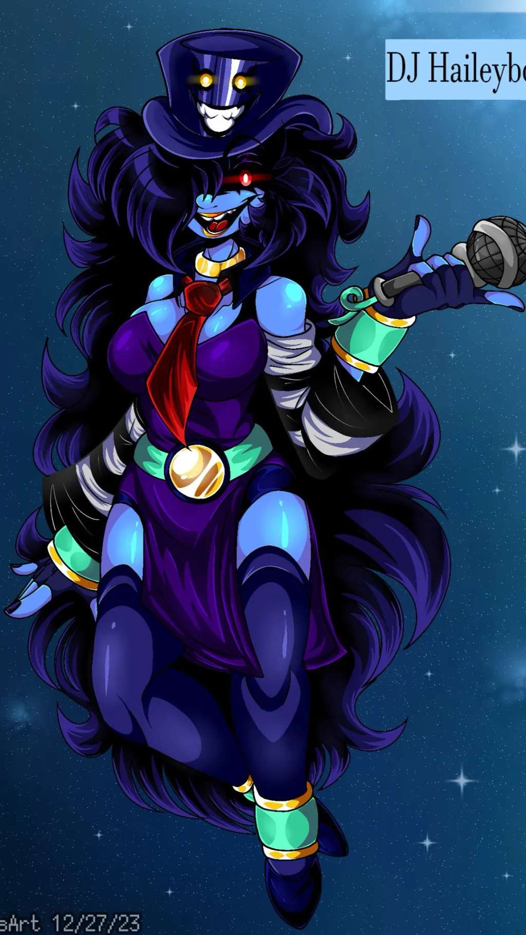 ai character: DJHallyboo🪄🎩 background