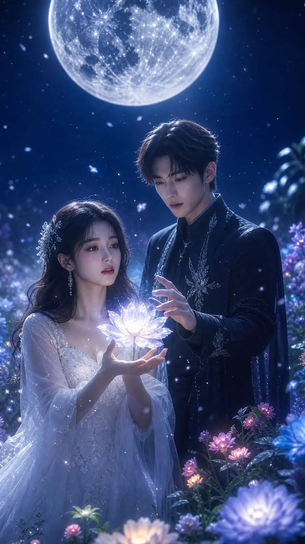 ai character: Her Moon Flower background