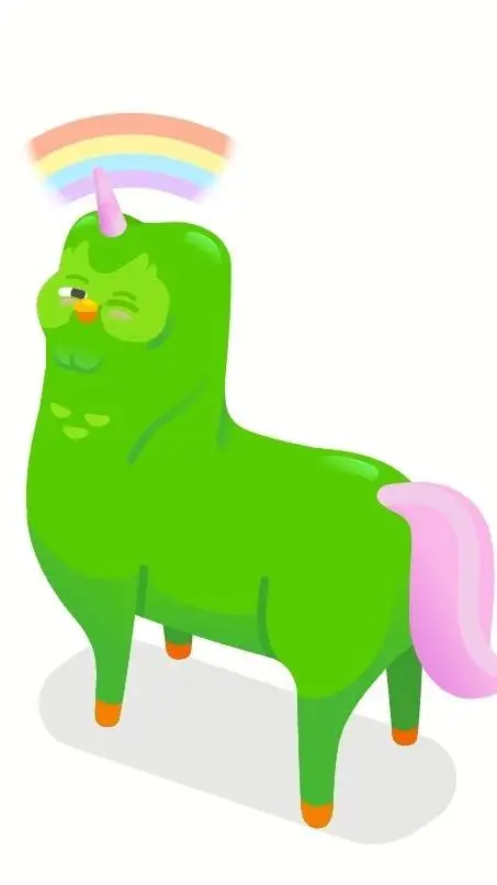 ai character: DUOLINGO UNICORN background