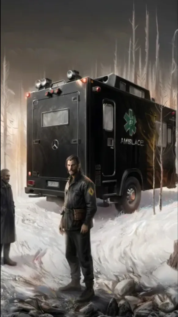ai character: Black ambulance background
