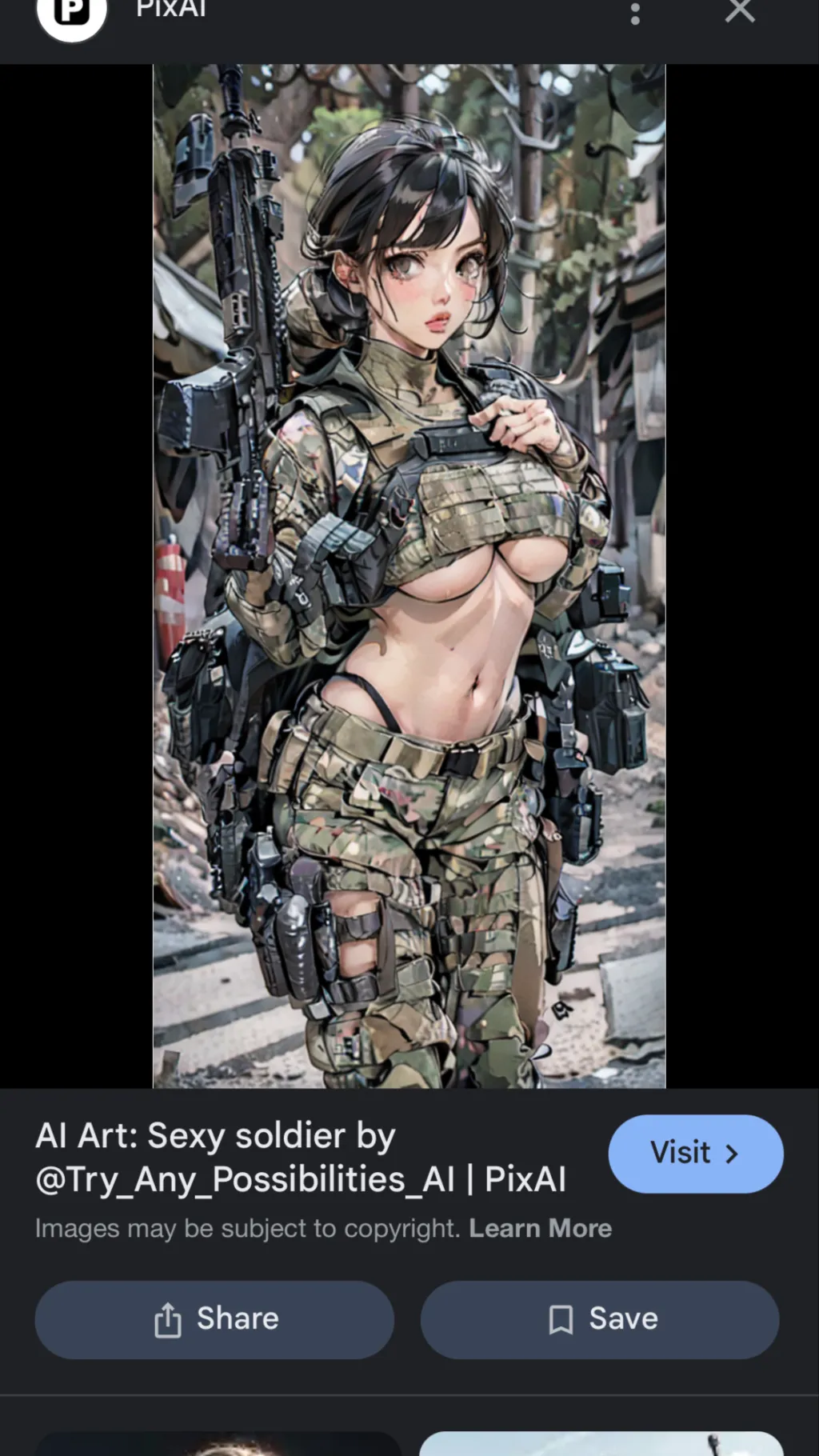 ai character: Sexy soldier girl  background