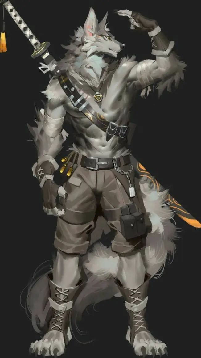 ai character: samurai werewolf  background