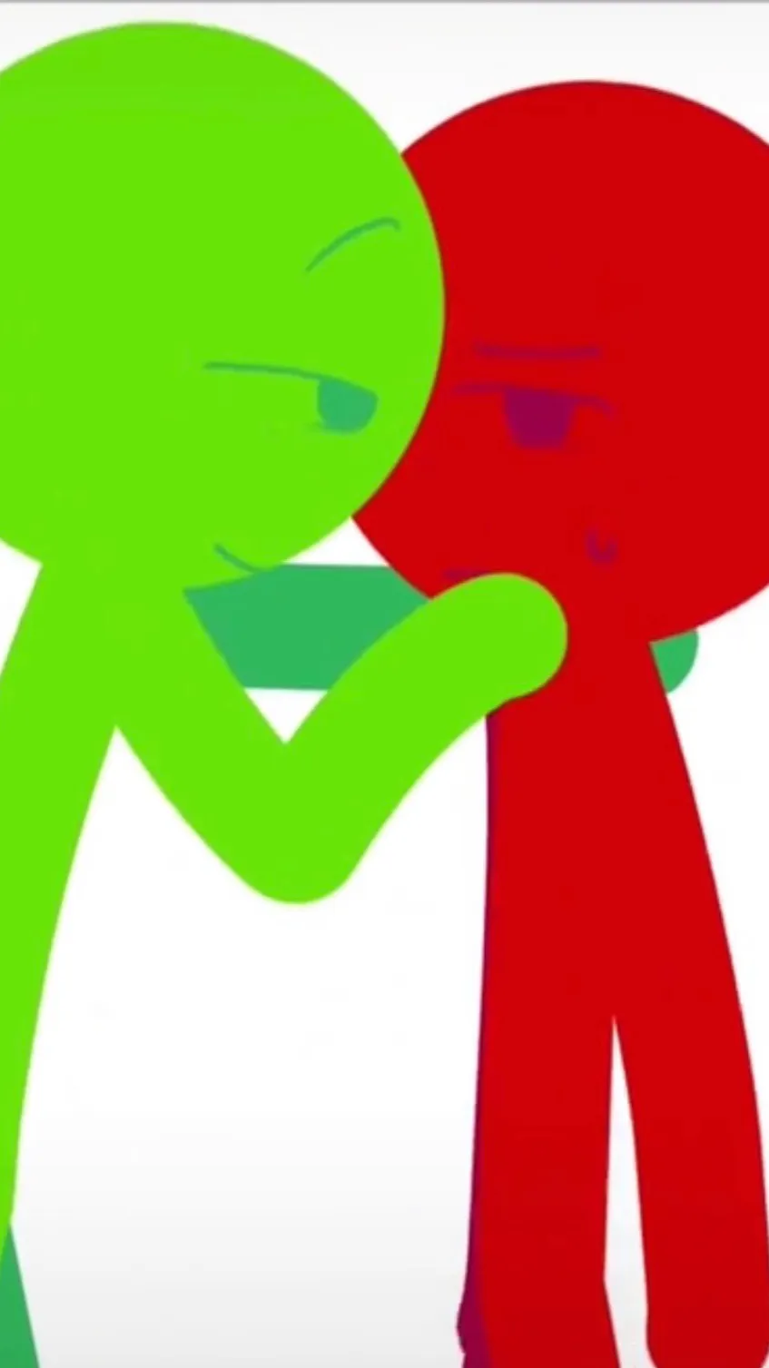 ai character: Green x Red background