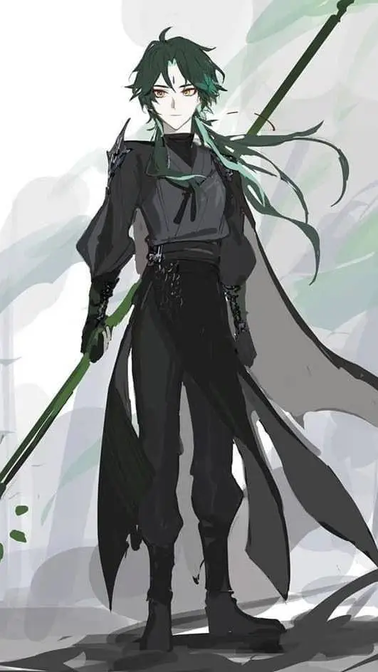 ai character: kazuki-💚🖤🥀 background