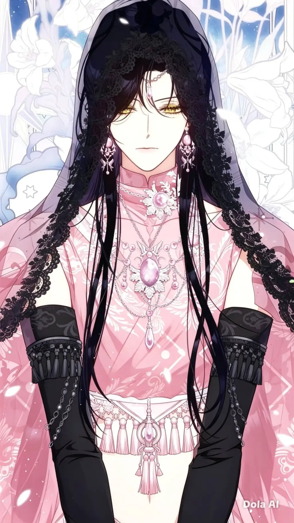 ai character: Yuko-🖤🩷🌸 background