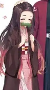 ai character: Nezuko stuck snow. background